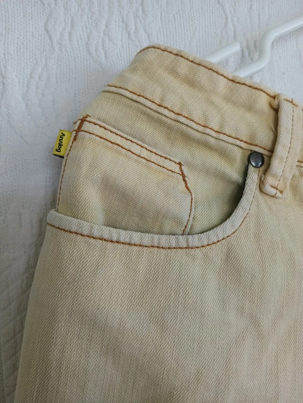 Analog Ochre Yellow Slim Straight Jeans Mid Rise Beige Tan Distressed Faded Punk